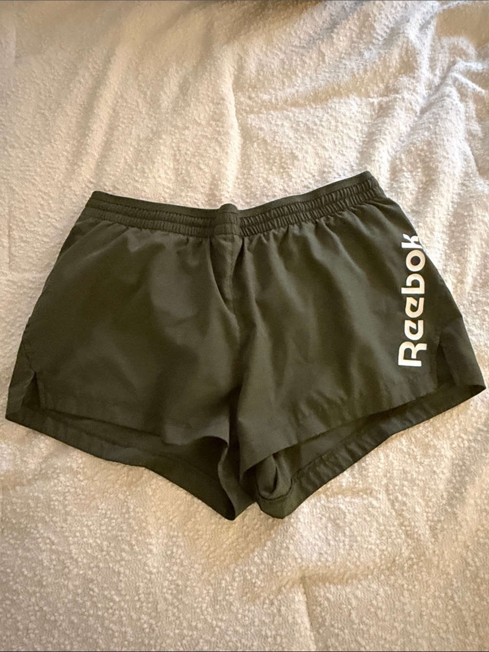 Reebok Olive Green Women's Athletic Running Shorts with Logo